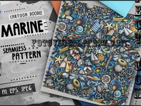 Marine Doodle Cartoon Seamless Pattern - UDPHFV4