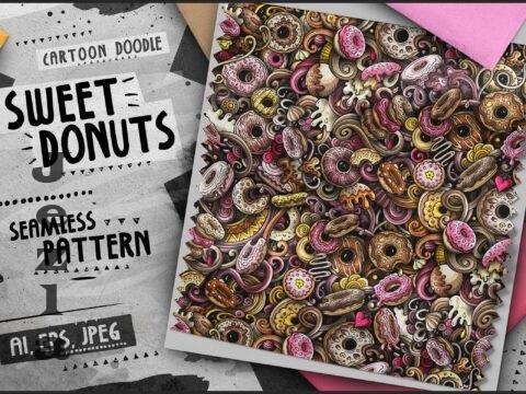 Donuts Doodle Cartoon Seamless Pattern - 4JP5ZVB