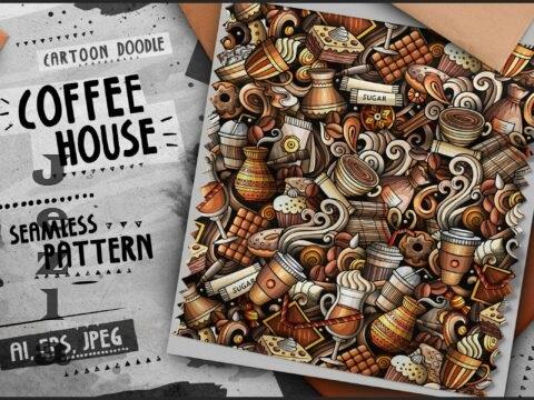 Coffee Doodle Cartoon Seamless Pattern - GLSA4WA