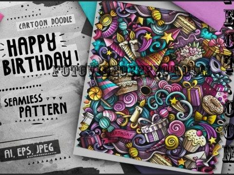 Happy Birthday Doodle Cartoon Seamless Pattern - BFZSX3Z