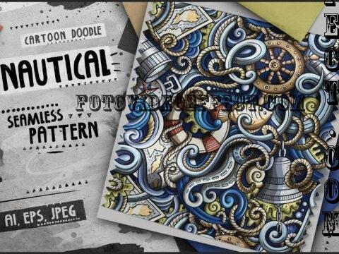 Nautical Doodle Cartoon Seamless Pattern - 8BN2RU2