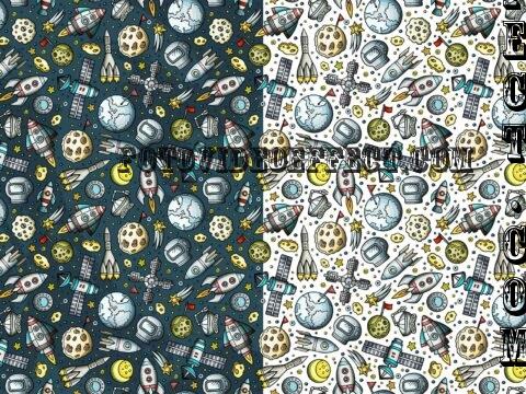 Outer Space Cartoon Seamless Pattern - G896G45