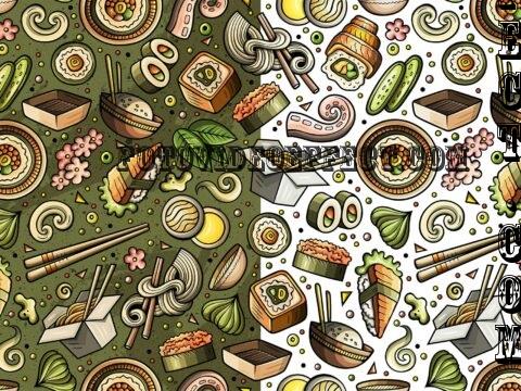 Japan Food Cartoon Seamless Pattern - 69XWMGX