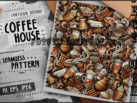 Coffee Doodle Cartoon Seamless Pattern - GLSA4WA