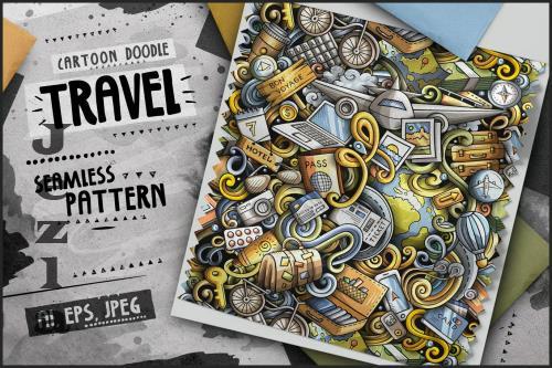 Traveling Doodle Cartoon Seamless Pattern - 3GXVCJU