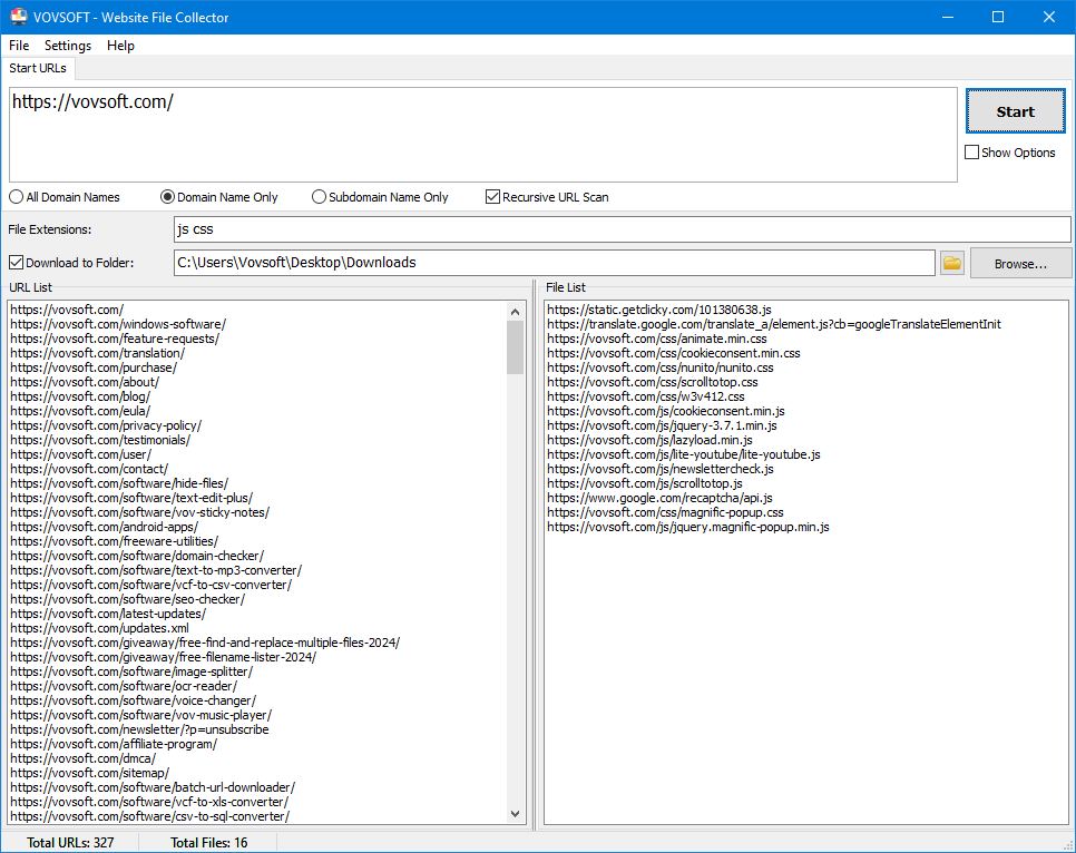 VovSoft Website File Collector 1.0