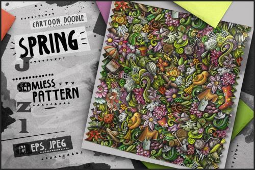 Spring Season Doodle Cartoon Seamless Pattern - SMVSCDF