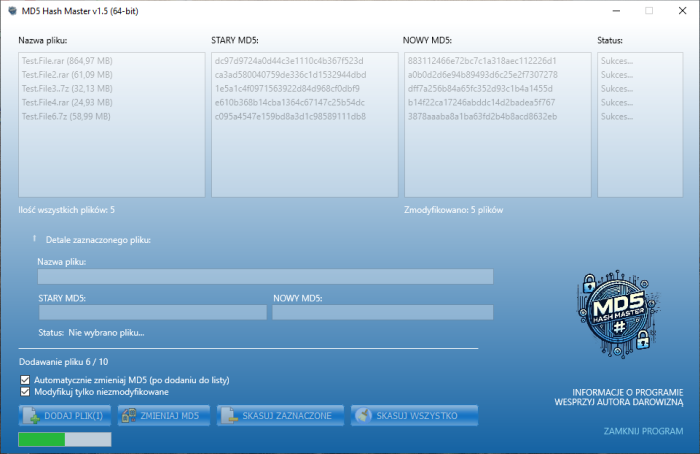 MD5 Hash Master v.1.5 (x86/x64) [POLISH/ENGLISH]