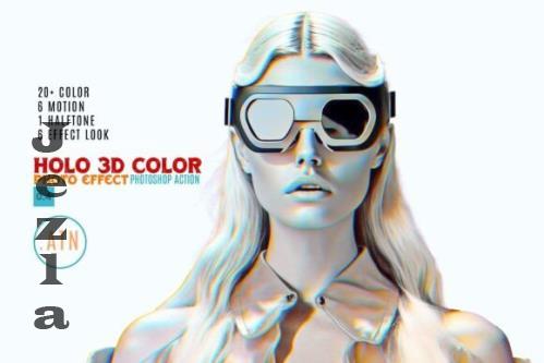 Hologram 3D Color Photoshop Action - 285981129