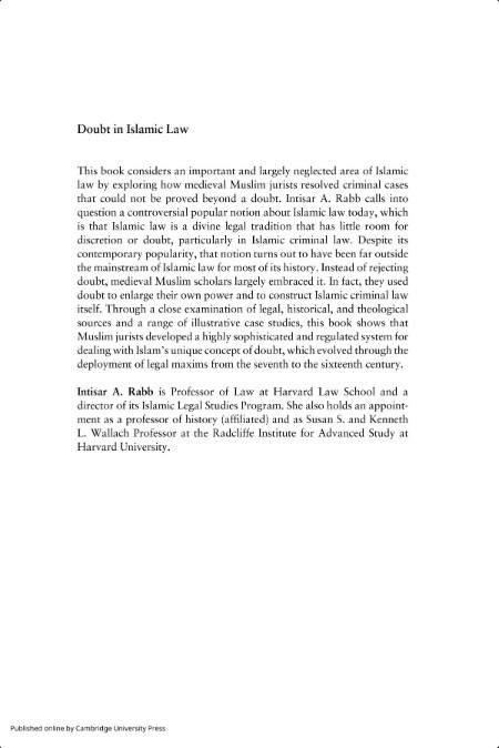 [pol-soc-relig] Doubt in Islamic Law  A History of Legal Maxims, Interpretation, and Islamic Crim...