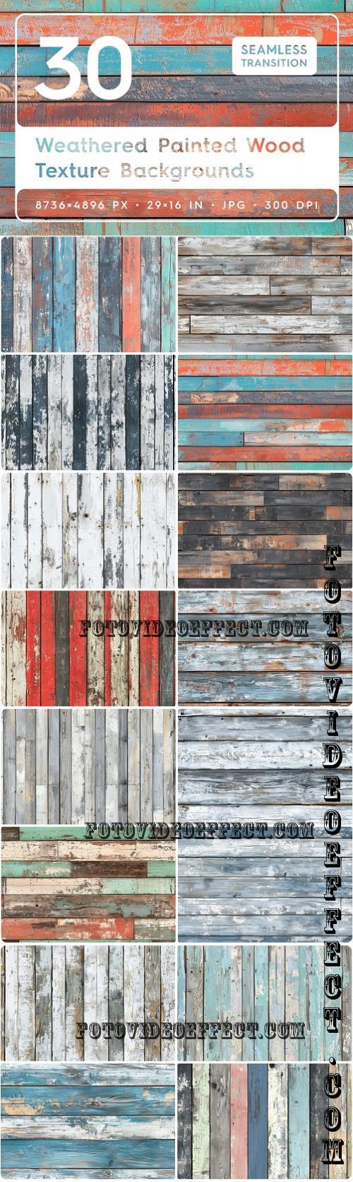 30 Weathered Painted Wood Textures - 287677915