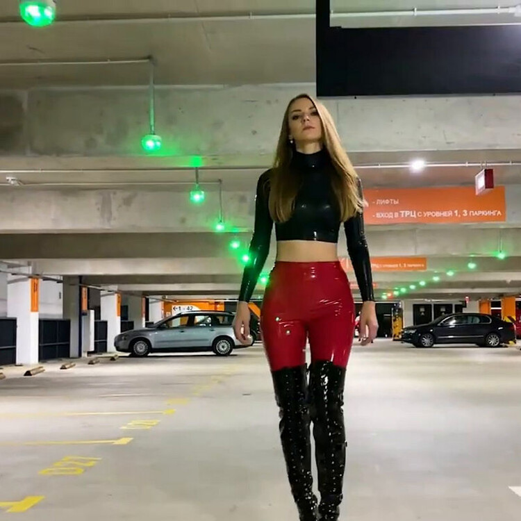 Olga Tarletskaya Carpark Walk In Red Vinyl, Latex and High Heel Boots [MyLatexBabe] 2024