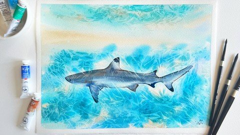 Sunlit Shark - Explore The Lifting Technique In  Watercolor F6983065cc905db8af03920a055442a7