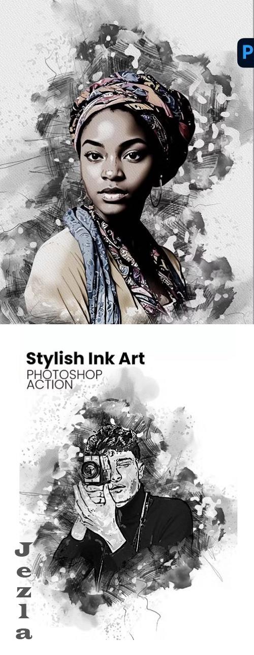 Stylish Ink Art Photoshop Action - 287677774