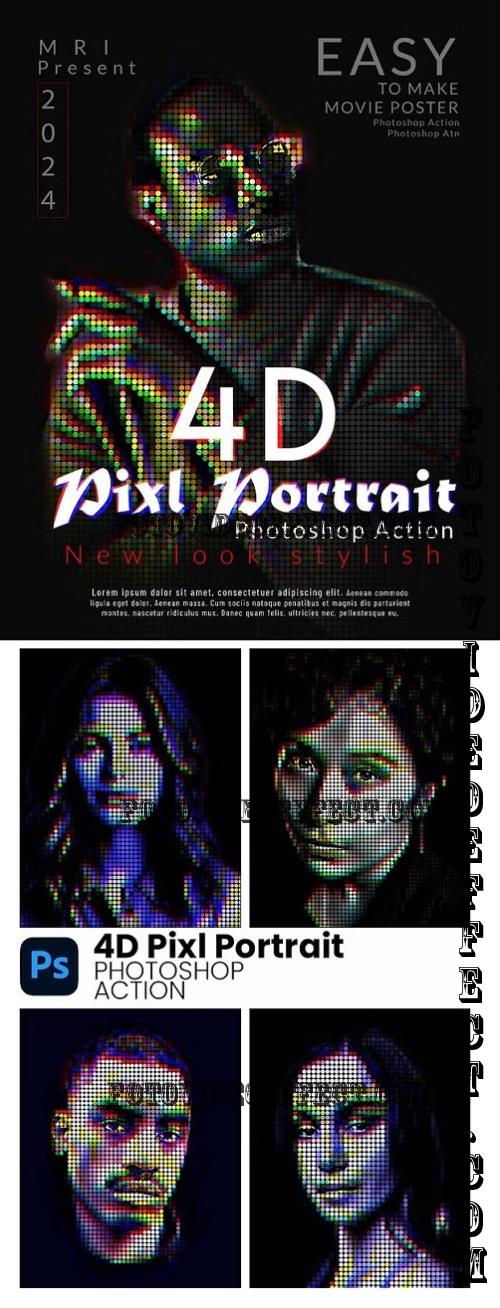 4D Pixel Portrait Photoshop Action - 287774069