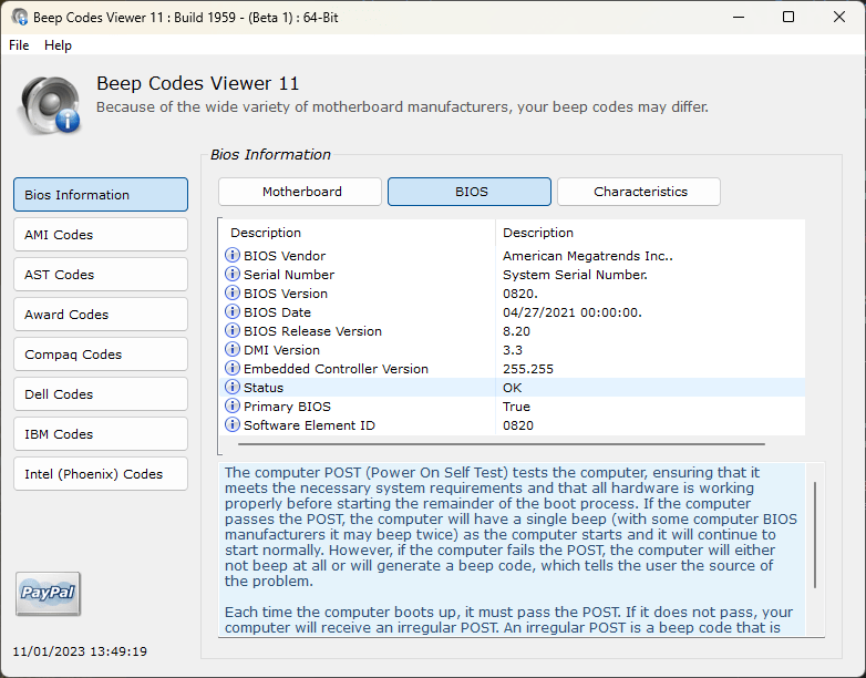 BIOS Beep Codes Viewer 11.3.1.1983