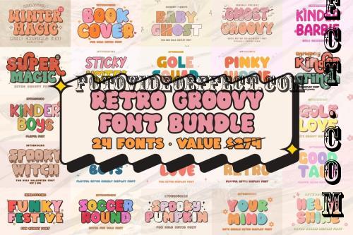 Retro Groovy Font Bundle - 24 Premium Fonts