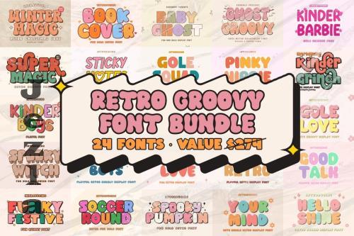 Retro Groovy Font Bundle - 24 Premium Fonts