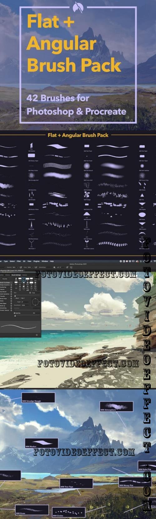 Flat+Angular Brush Pack: 42 Stylized Brushes for Photoshop & Procreate + Demo Videos