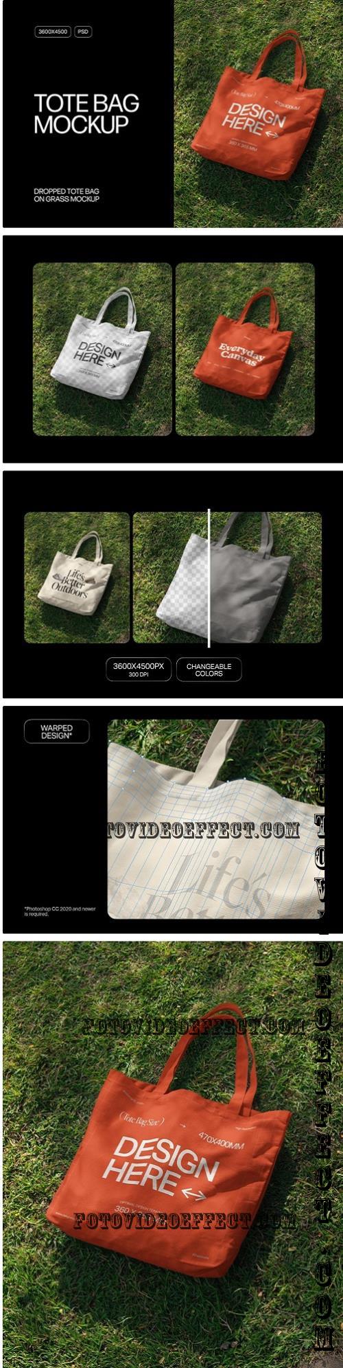 Dropped Tote Bag on Grass Mockup