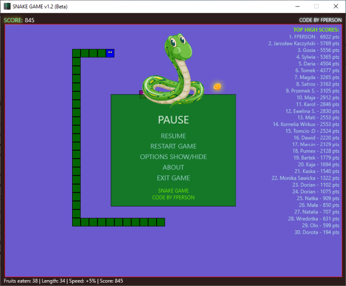 Snake Game v1.2 Beta (x64) [FPERSON]