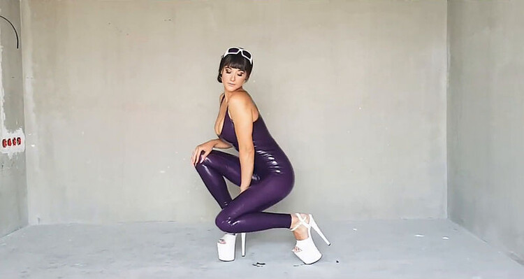 Svetlana Latex Deep Violet Catsuit and White Pleasers [MyLatexBabe] 2024