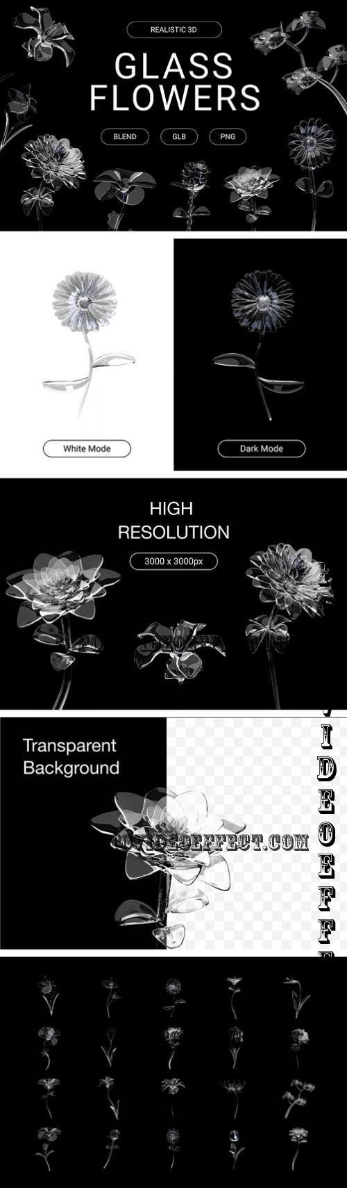 3D Glass Flowers Illustration - WNATCYS