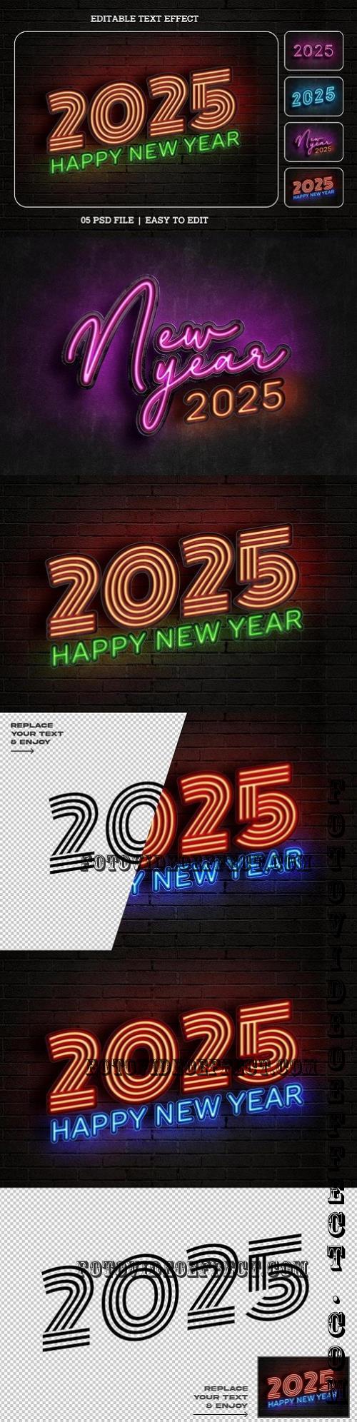 Neon Style New Year 2025 Editable Text Effect Set - EEHJCN8