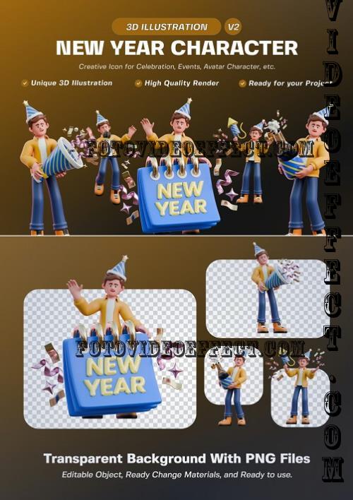 New Year Character 3D Illustration Pack V2 - GWUPS6S