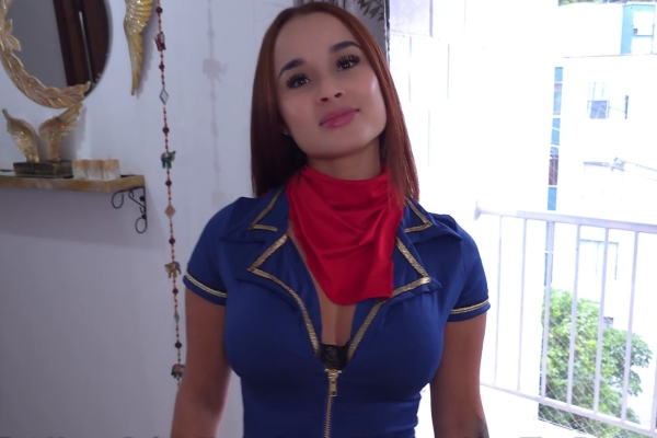 Abella Olsen - COLOMBIAN AIR HOSTESS sucks dick in the AIRPORT and then gets FUCKED!