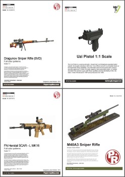 FN Herstal SCAR Light Mk.16, SVD (Dragunova), Uzi Pistol, M40A3 Sniper Rifle (Paper-replika)