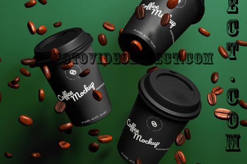 Floating Disposable Coffee Cups Mockup - 2EUAFQE