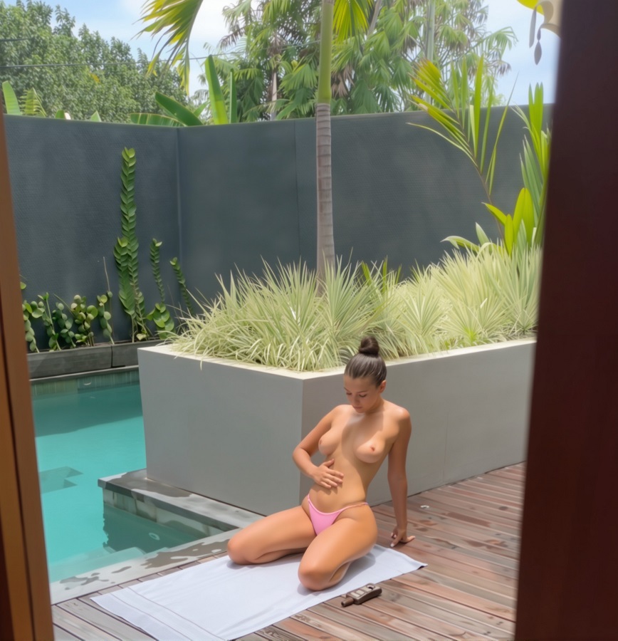 Gracie Dzeja - Beautiful Girl Next Door Sunbathing Naked Near The Pool FullHD