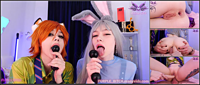 Purple Bitch Cosplay-Girls-Try-Double-Anal