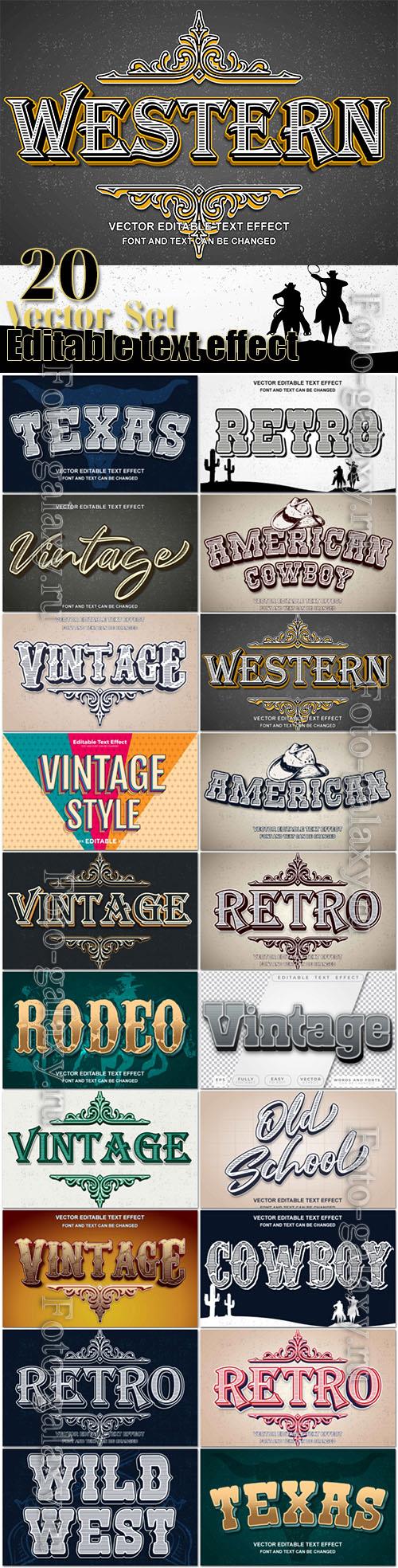 20 Retro vintage design style typography editable text effect template in vector