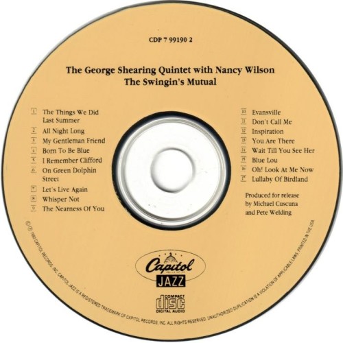 The George Shearing Quintet With Nancy Wilson  - The Swingin's Mutual! (1961)(1992) Lossless 